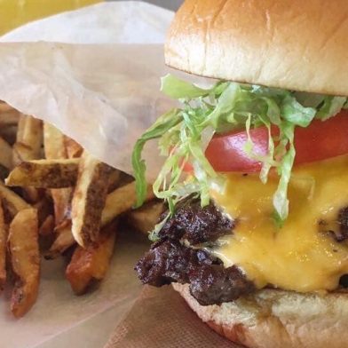 A burger and fries