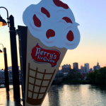 Perrys cone sign w Buffalo Skyline at Riverworks