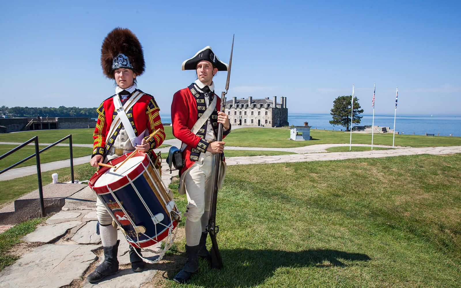 War of 1812 reenactors in British uniforms at Old Fort Niagara